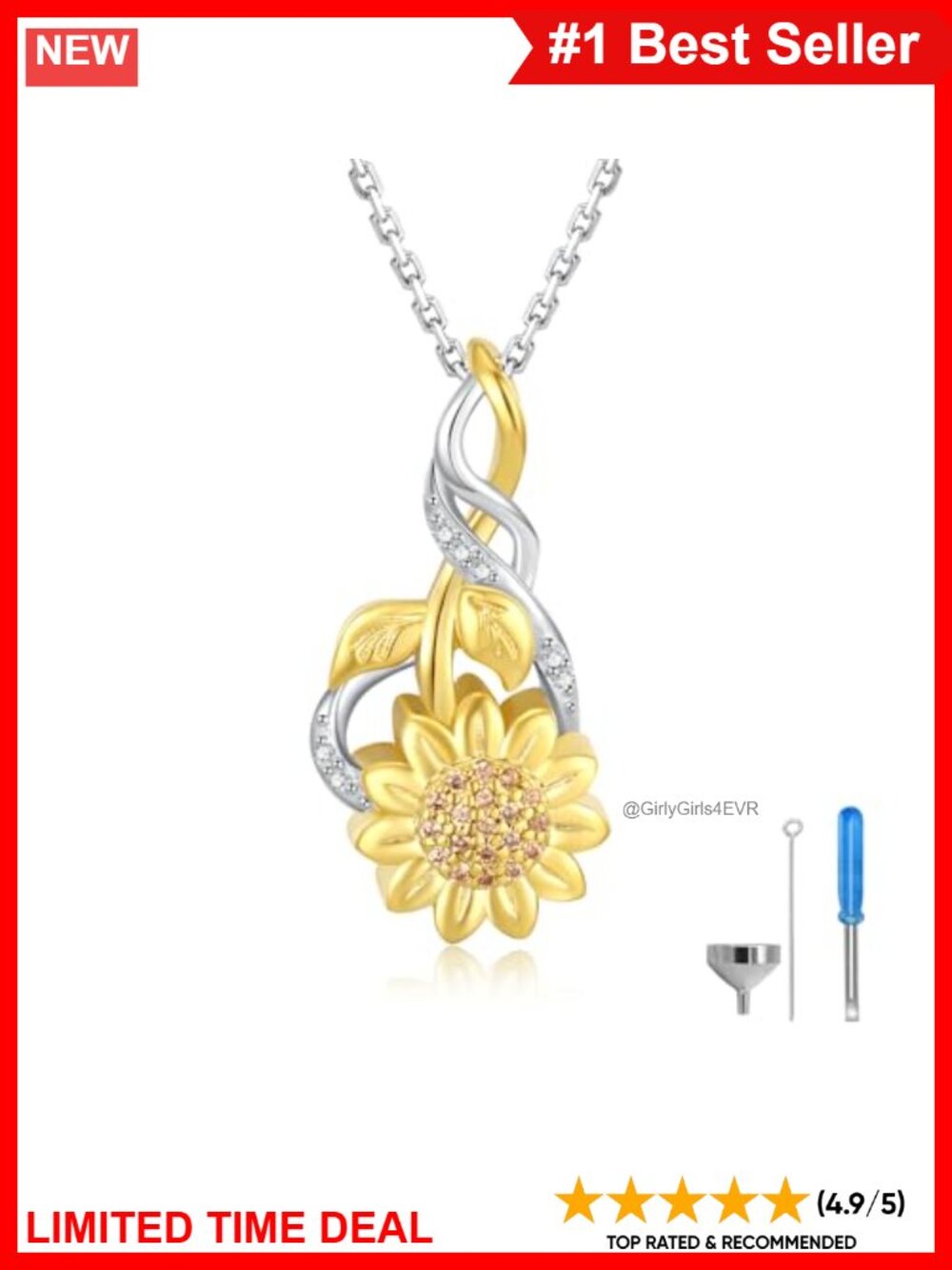 Sterling Silver Sunflower Urn Necklace for Ashes Memorial Keepsake